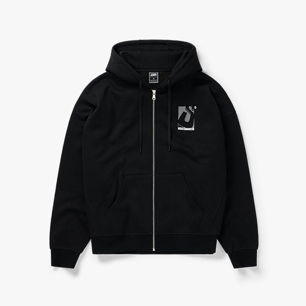 Initial Box Zip Hoodie [Black]