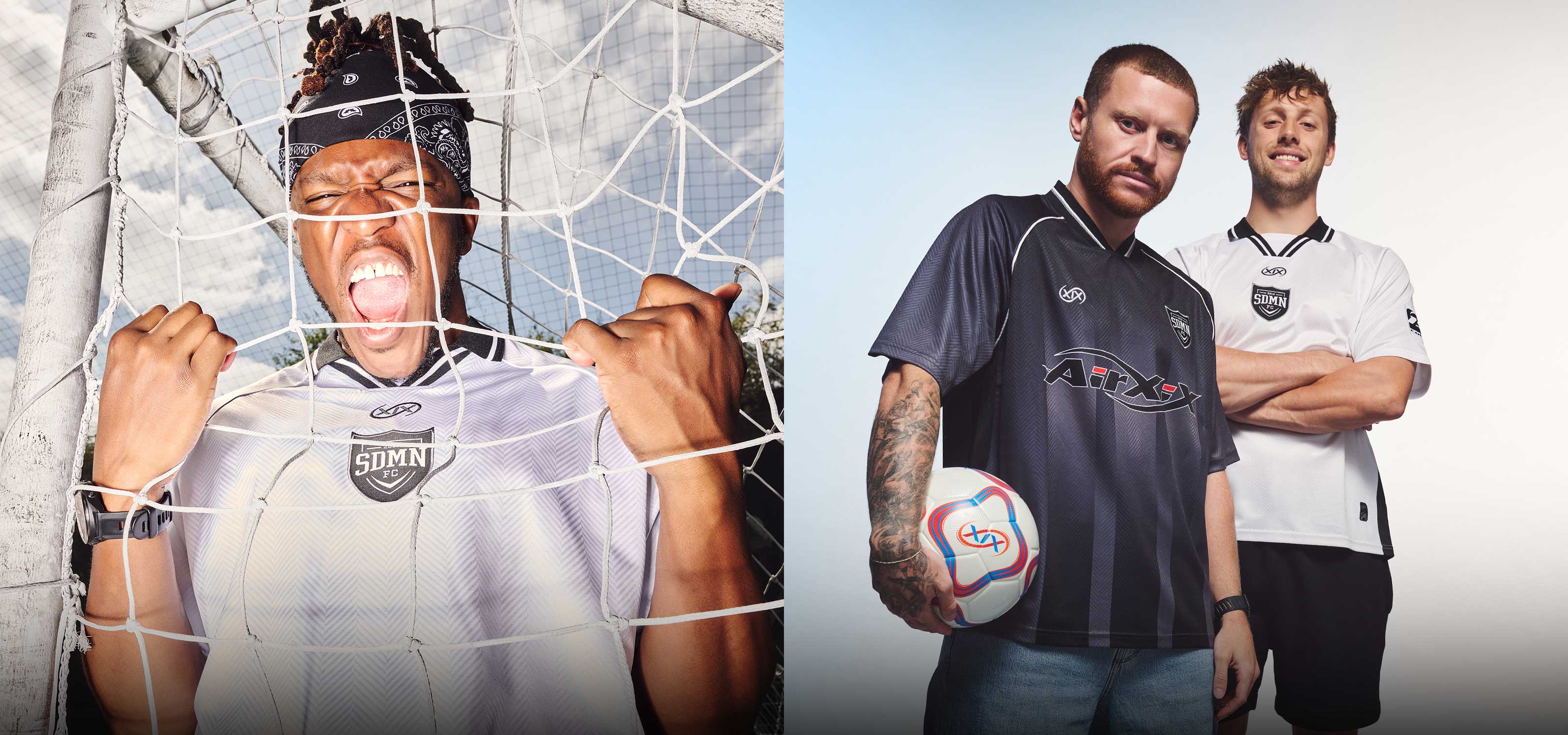 JJ, Ethan and Harry modelling the Retro FC products, linking to the collection